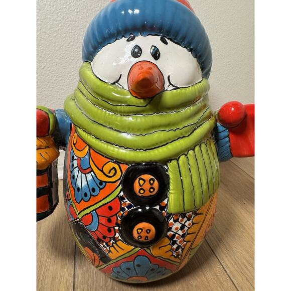 Mexican Talavera Pottery Snowman With Light 13” Holiday Christmas Decor Handmade - Picture 2 of 14